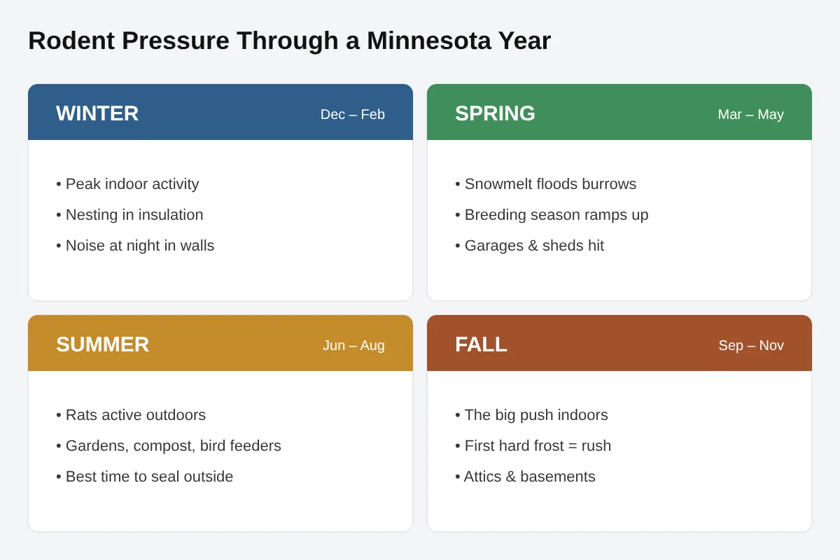 Chart of rodent activity in Minnesota by season: winter, spring, summer and fall